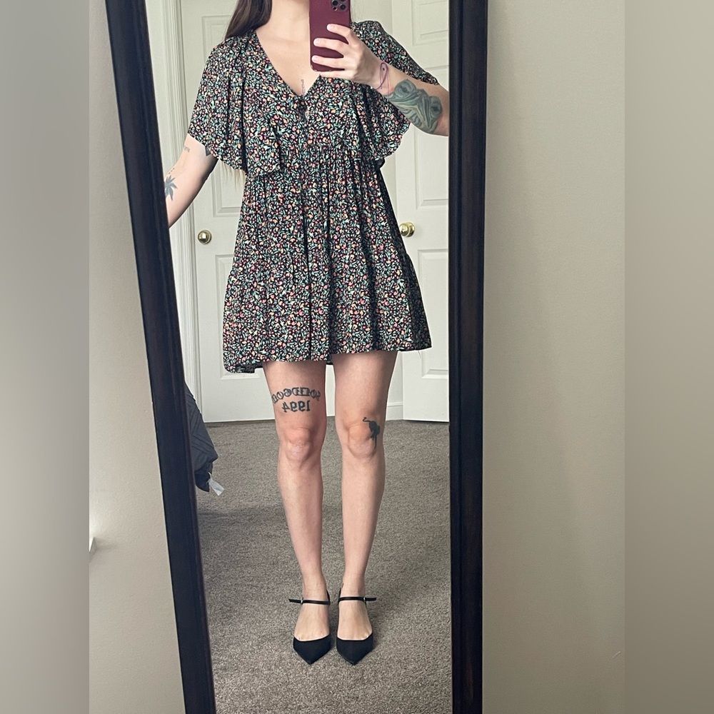 Zara Floral Mini Dress - Black and Multicolor